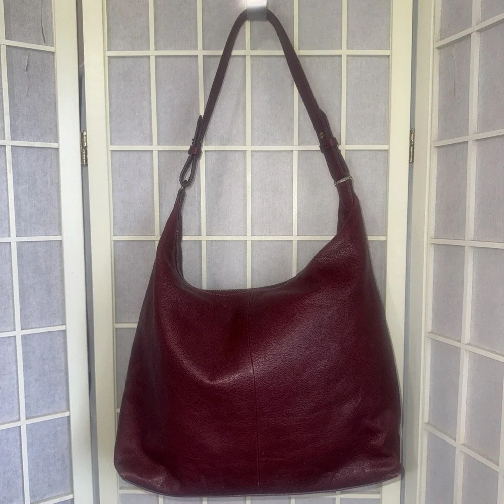 FOSSIL Cleo Large Hobo Shoulder Bag Burgundy Pebbled Leather Handbag Purse